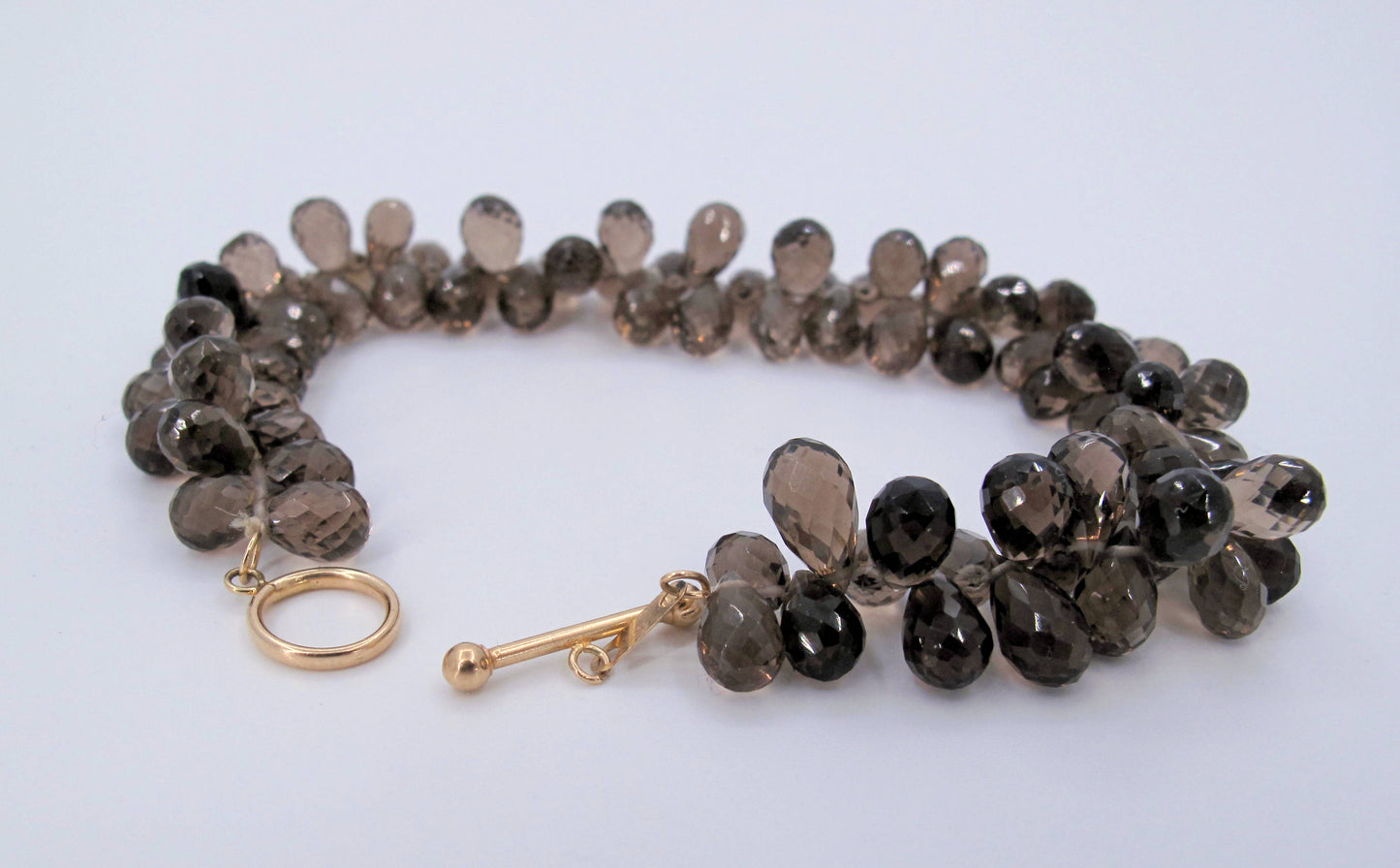 14k Gold Briolette Smokey Quartz Ladies Bracelet Fine Jewelry 7" Long