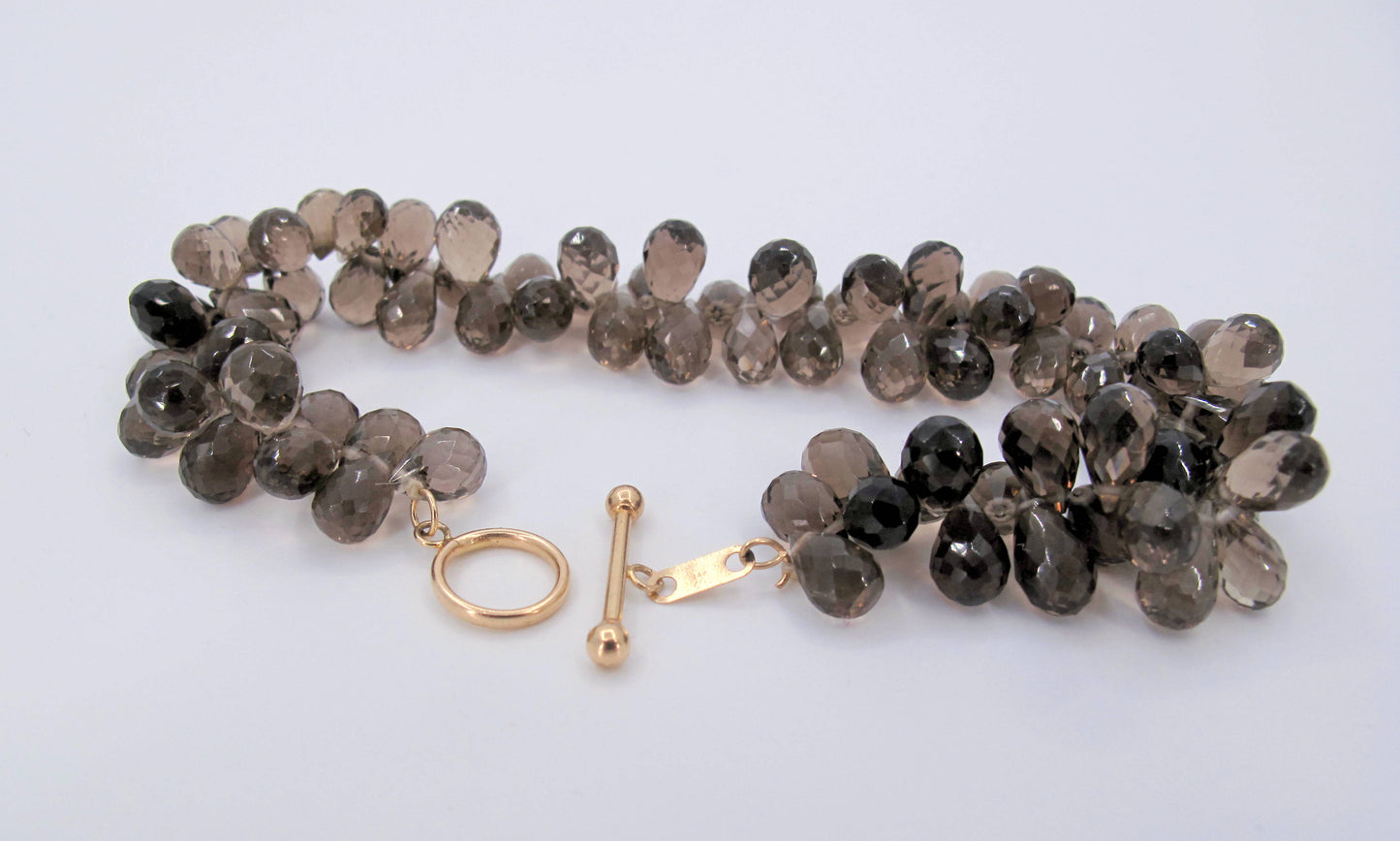 14k Gold Briolette Smokey Quartz Ladies Bracelet Fine Jewelry 7" Long