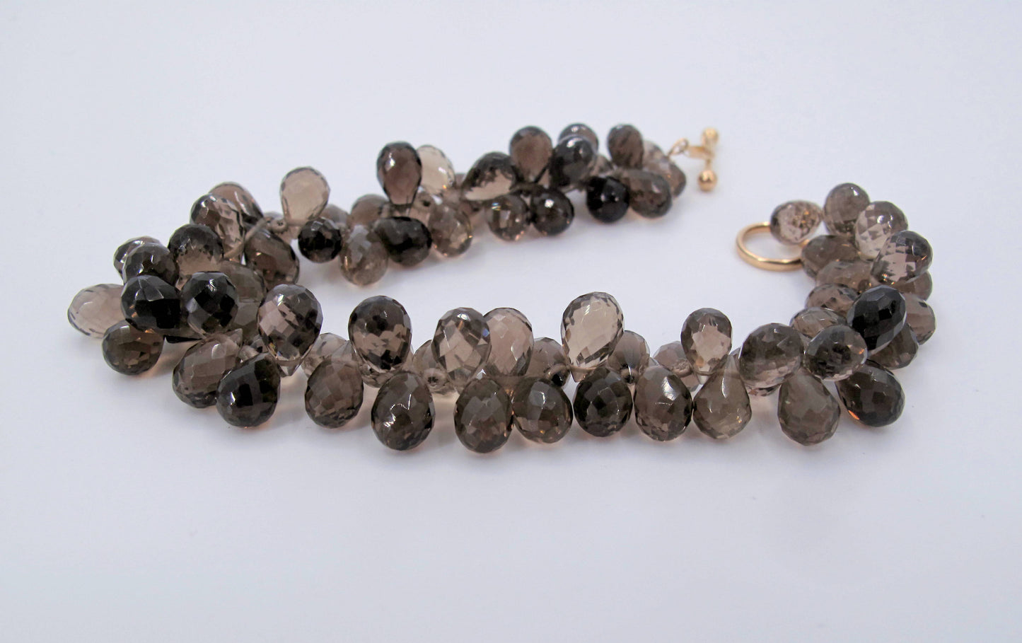 14k Gold Briolette Smokey Quartz Ladies Bracelet Fine Jewelry 7" Long