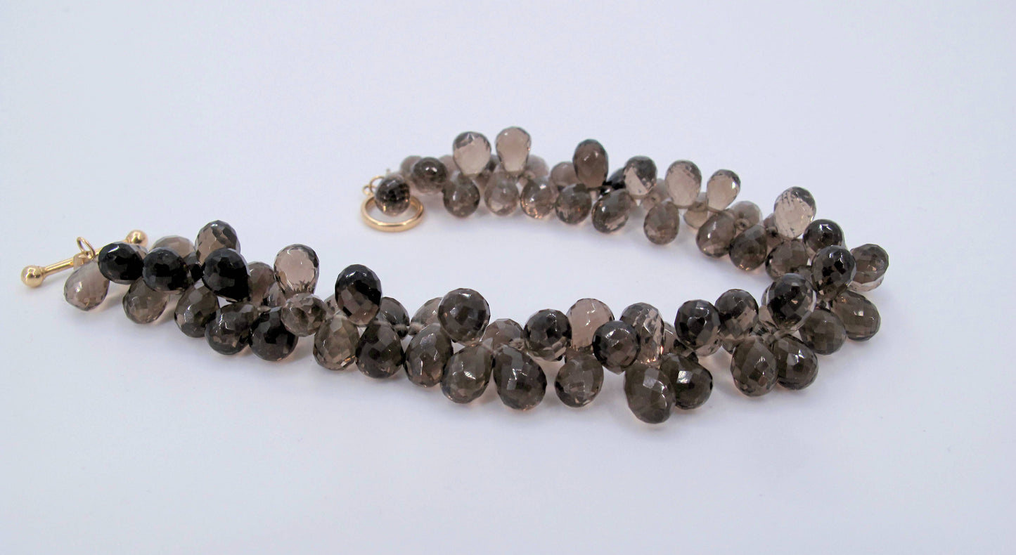 14k Gold Briolette Smokey Quartz Ladies Bracelet Fine Jewelry 7" Long
