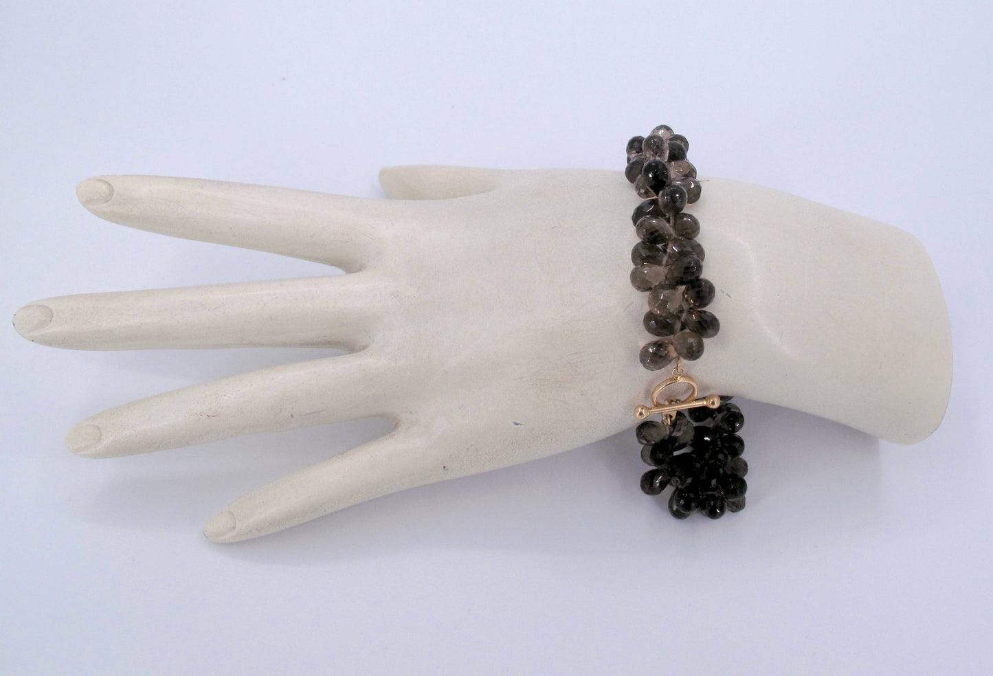 14k Gold Briolette Smokey Quartz Ladies Bracelet Fine Jewelry 7" Long