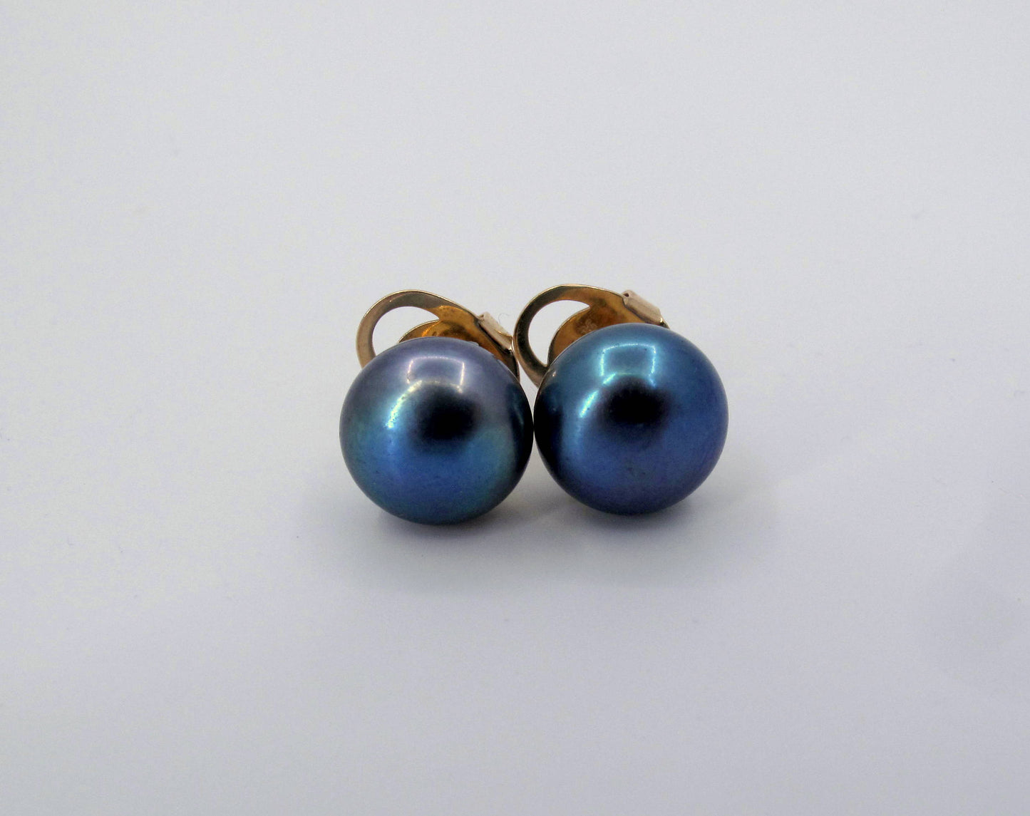 Estate 14K Gold Gray Pearls Stud Ladies Earrings Fine Jewelry