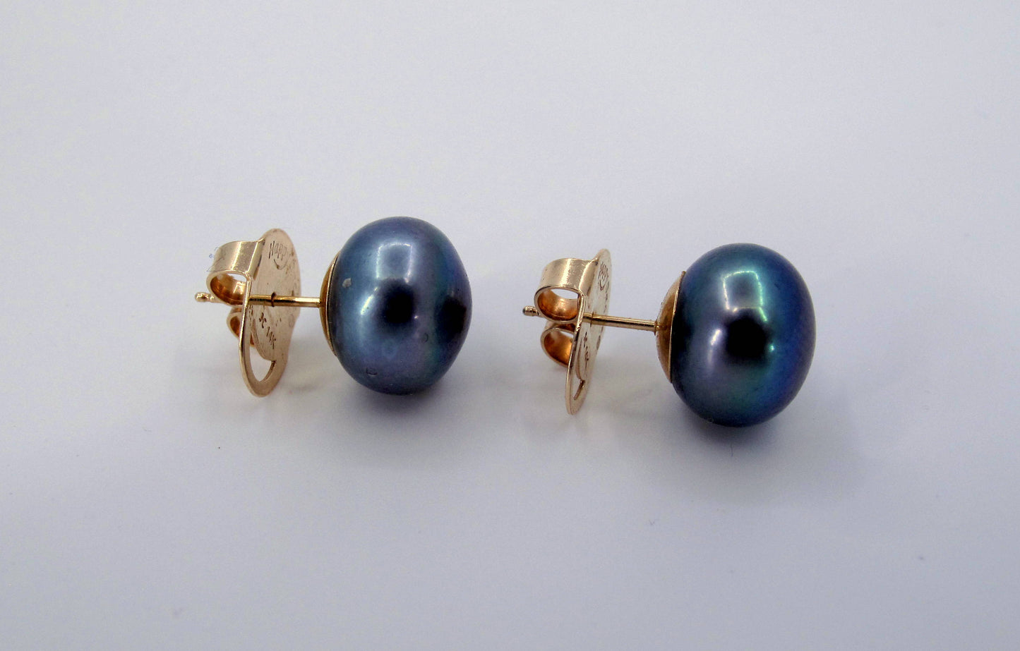 Estate 14K Gold Gray Pearls Stud Ladies Earrings Fine Jewelry