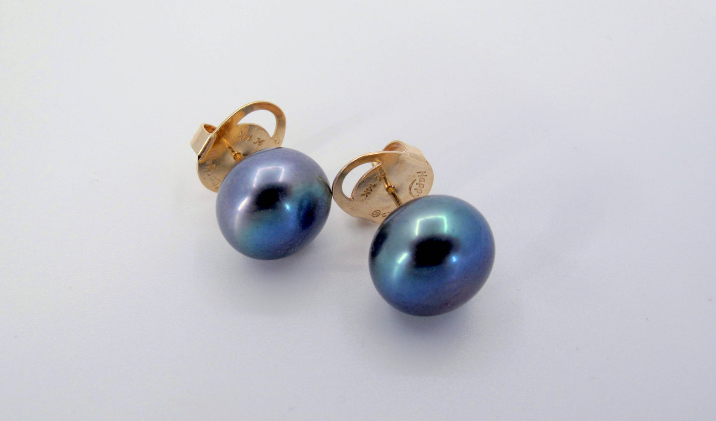 Estate 14K Gold Gray Pearls Stud Ladies Earrings Fine Jewelry