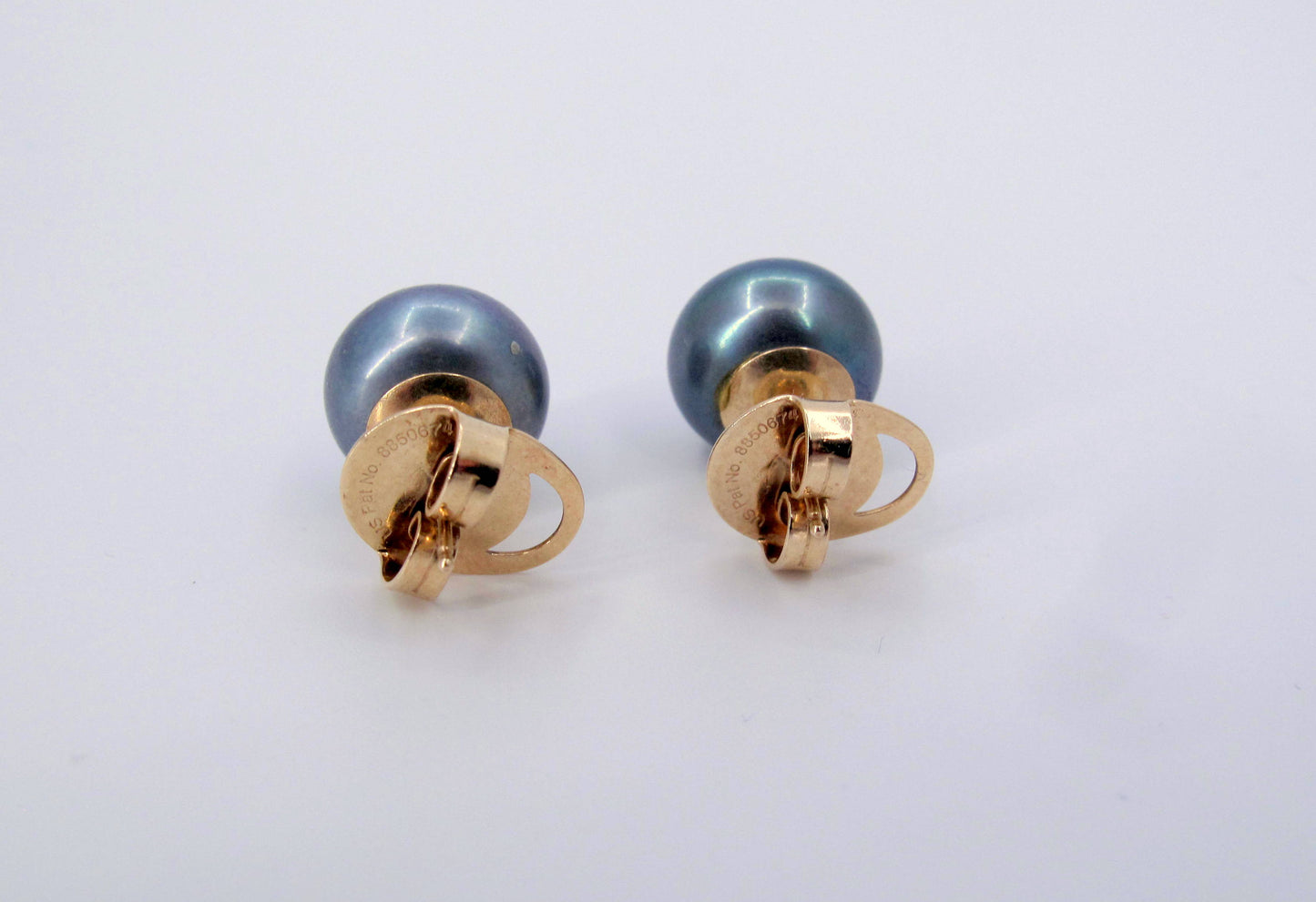 Estate 14K Gold Gray Pearls Stud Ladies Earrings Fine Jewelry