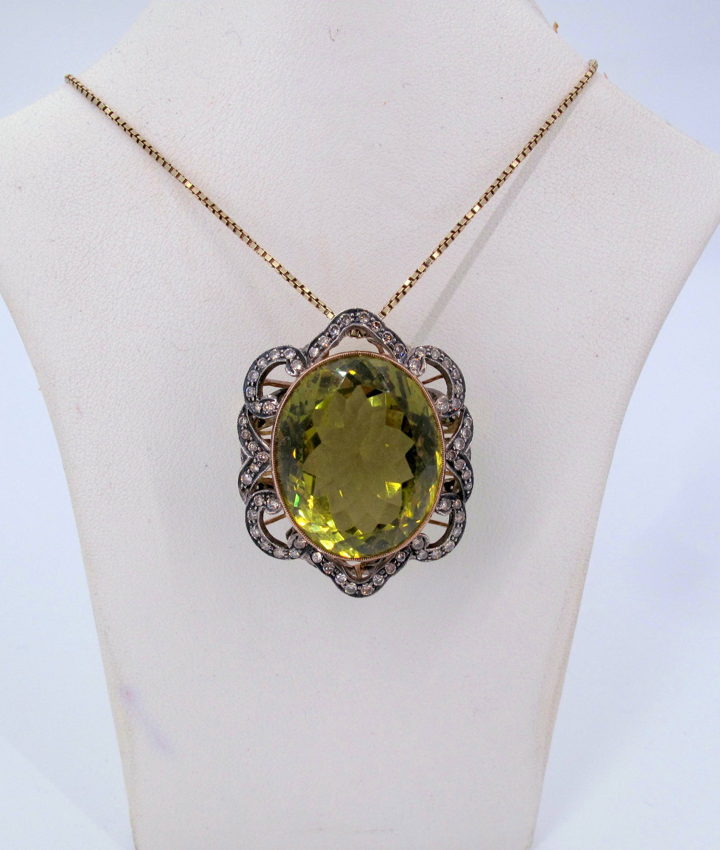 Vintage 18K Gold & Sterling Silver Citrine & Diamond Pendant Fine Jewelry
