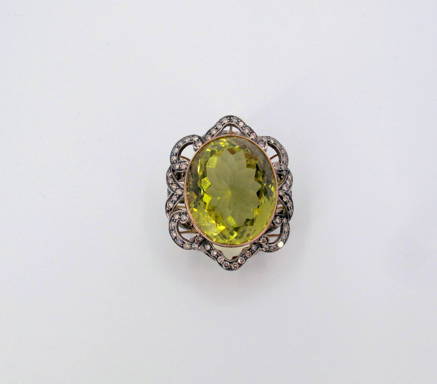 Vintage 18K Gold & Sterling Silver Citrine & Diamond Pendant Fine Jewelry