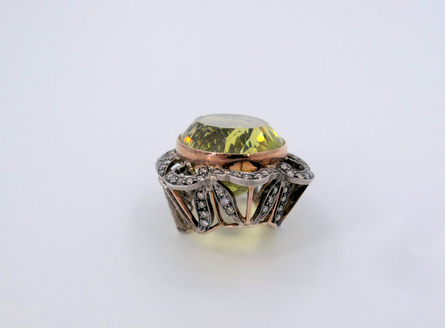 Vintage 18K Gold & Sterling Silver Citrine & Diamond Pendant Fine Jewelry