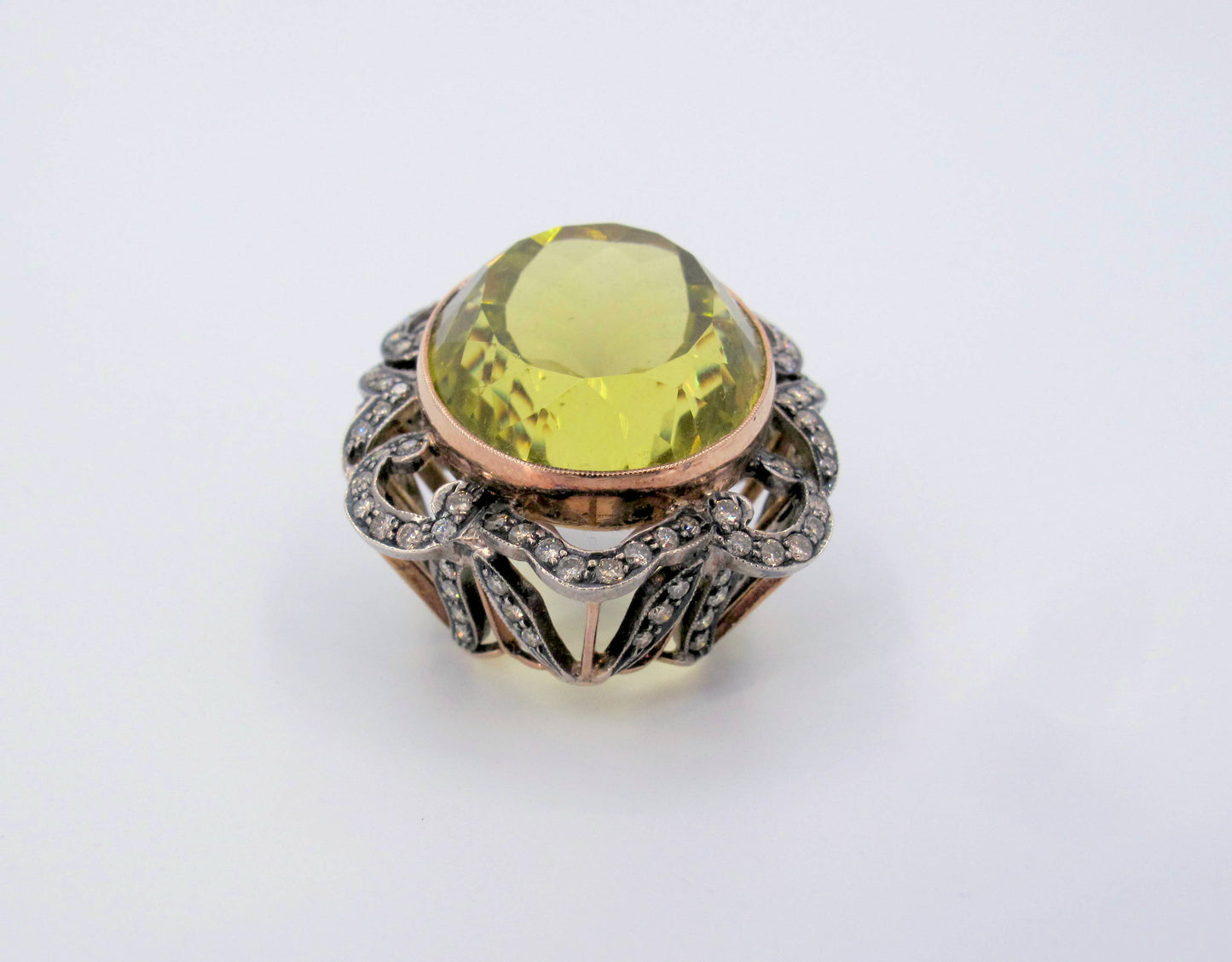 Vintage 18K Gold & Sterling Silver Citrine & Diamond Pendant Fine Jewelry