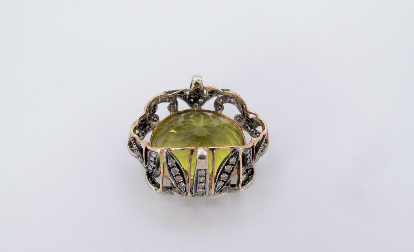 Vintage 18K Gold & Sterling Silver Citrine & Diamond Pendant Fine Jewelry