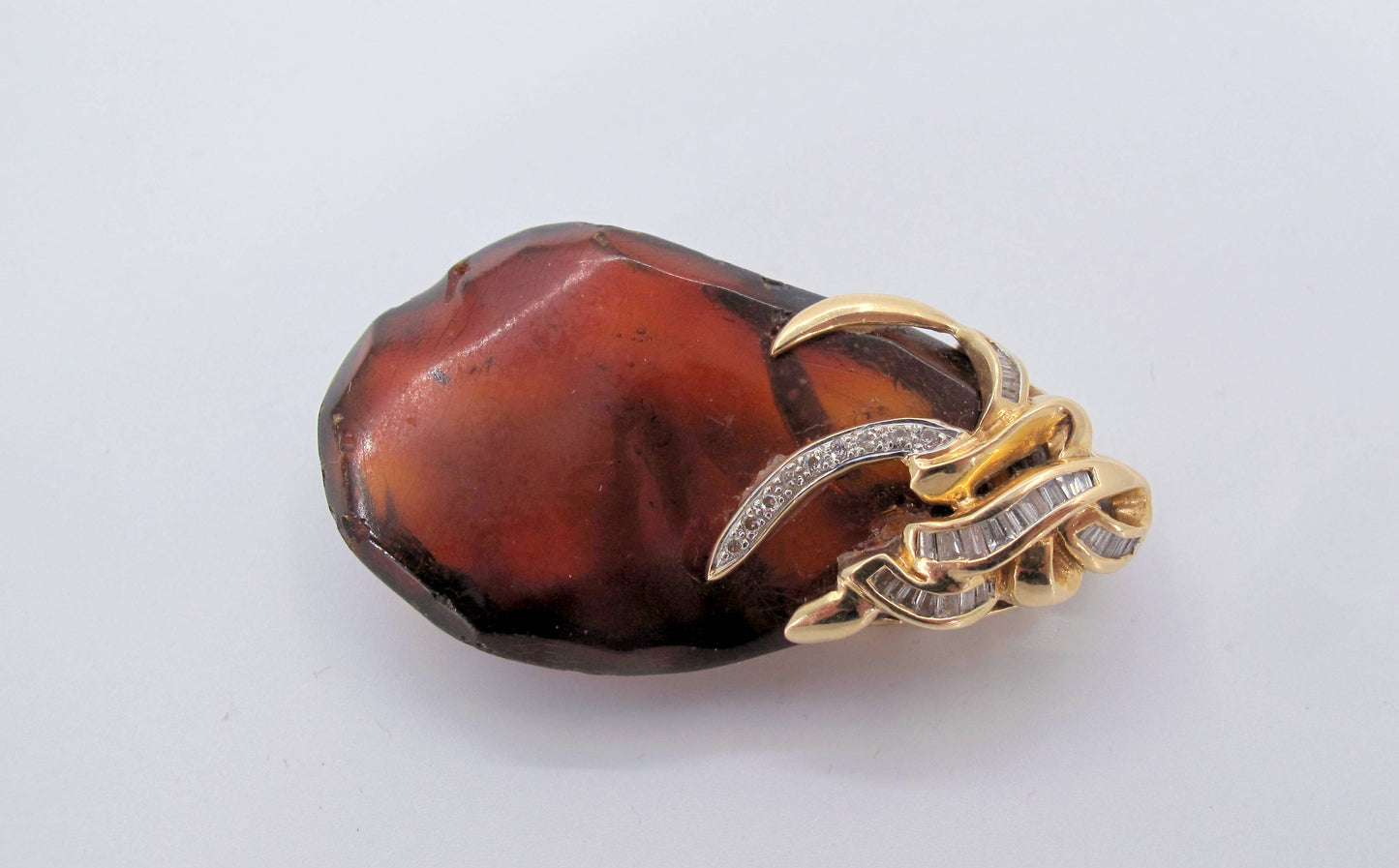 Vintage 14K Yellow Gold Amber Diamond Ladies Pendant Fine Jewelry