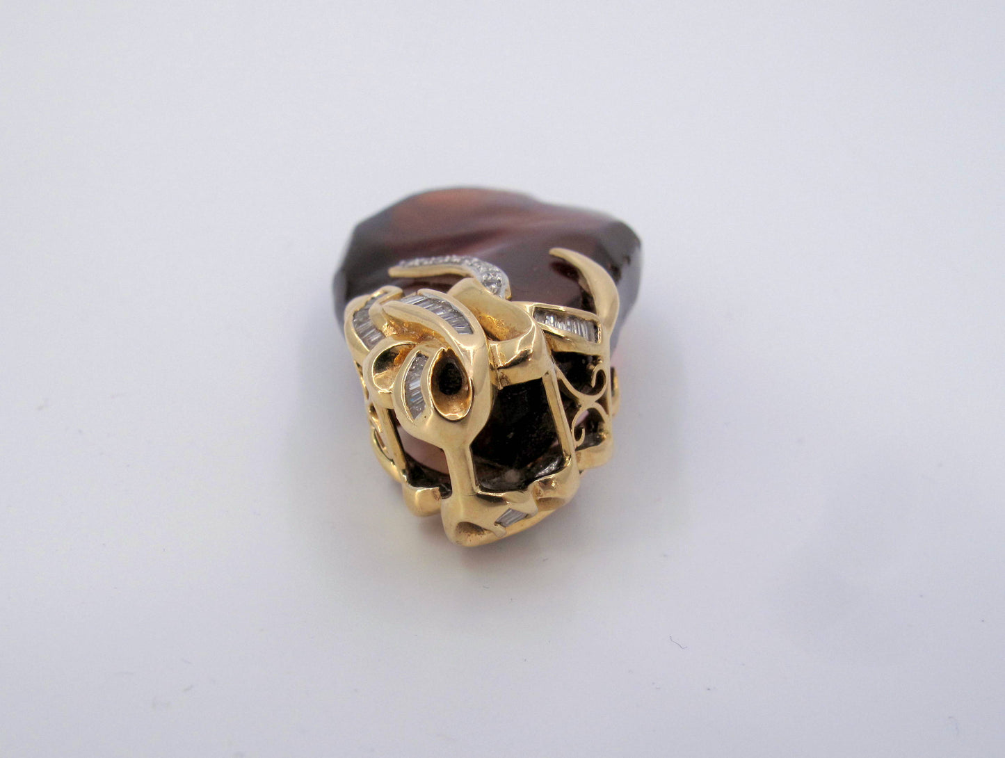 Vintage 14K Yellow Gold Amber Diamond Ladies Pendant Fine Jewelry
