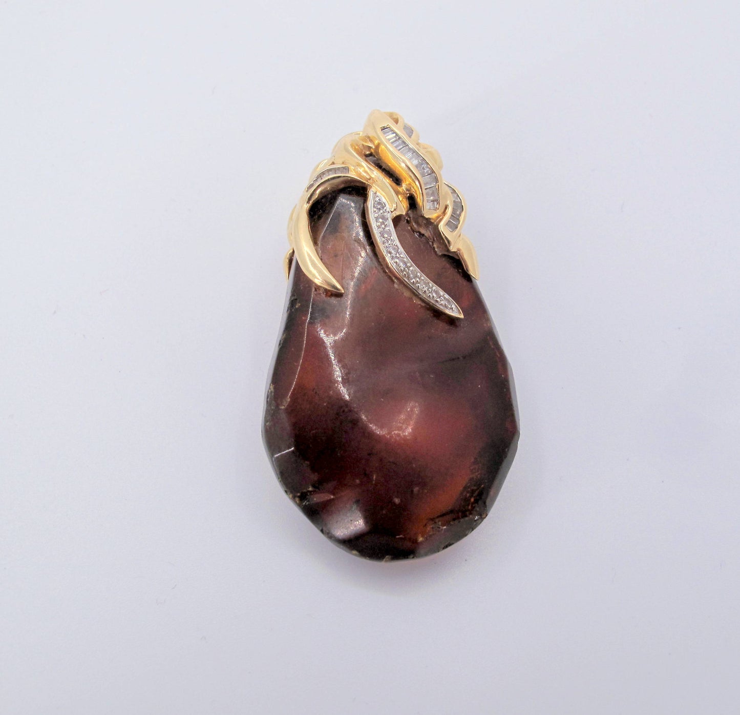 Vintage 14K Yellow Gold Amber Diamond Ladies Pendant Fine Jewelry
