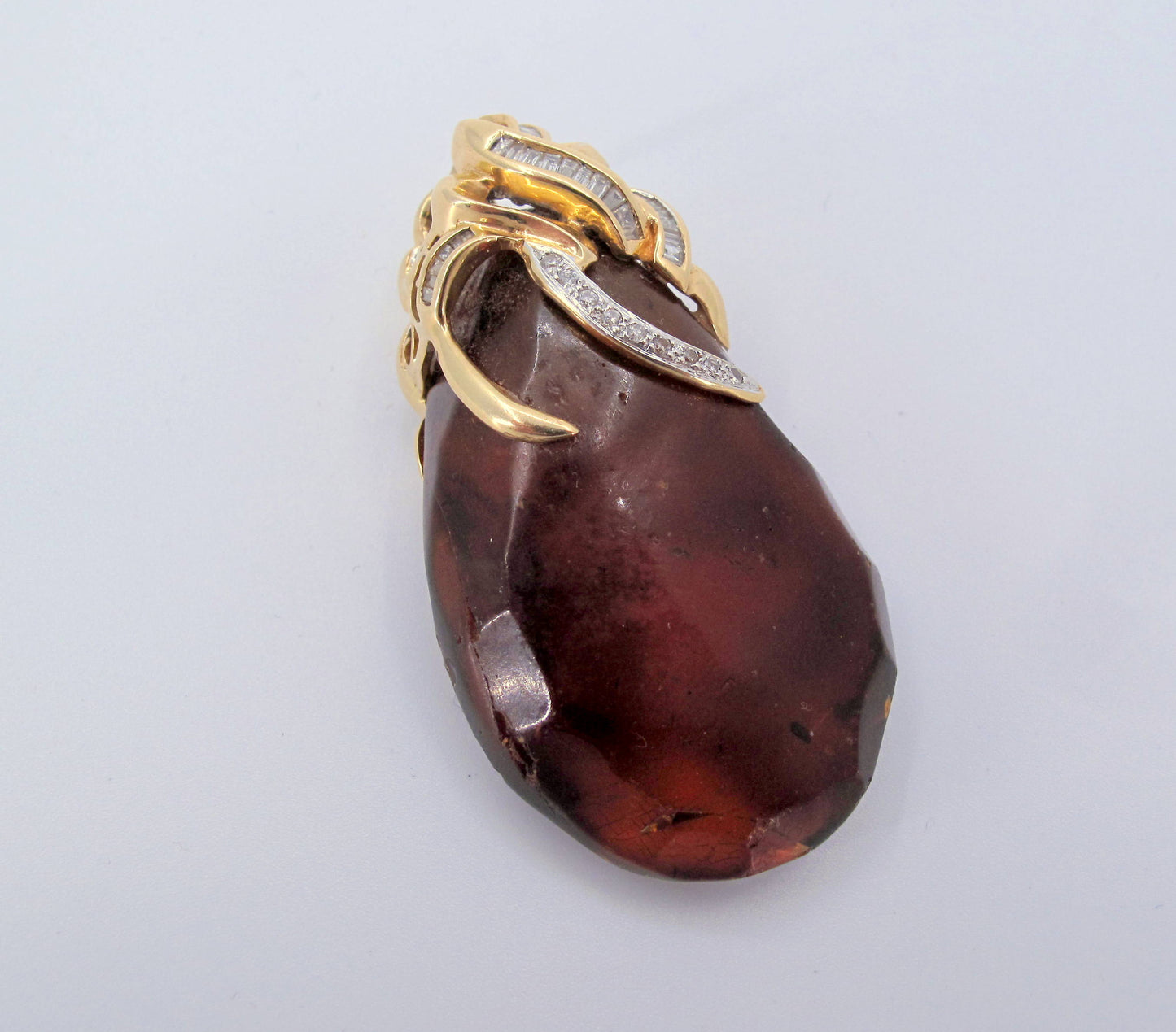 Vintage 14K Yellow Gold Amber Diamond Ladies Pendant Fine Jewelry