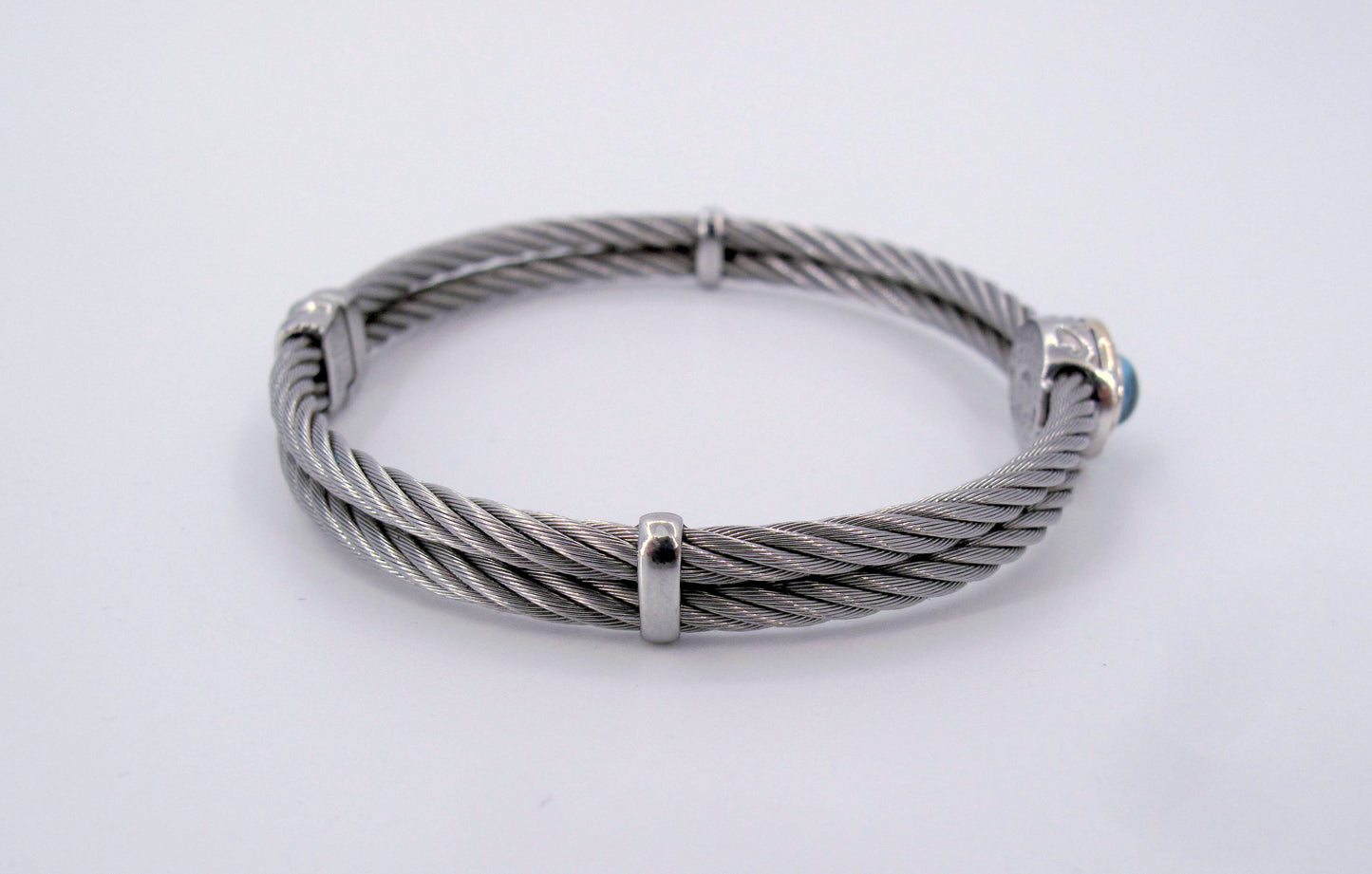 18K Gold & STainless Steel Charriol Cable Topaz Bangle Bracelet