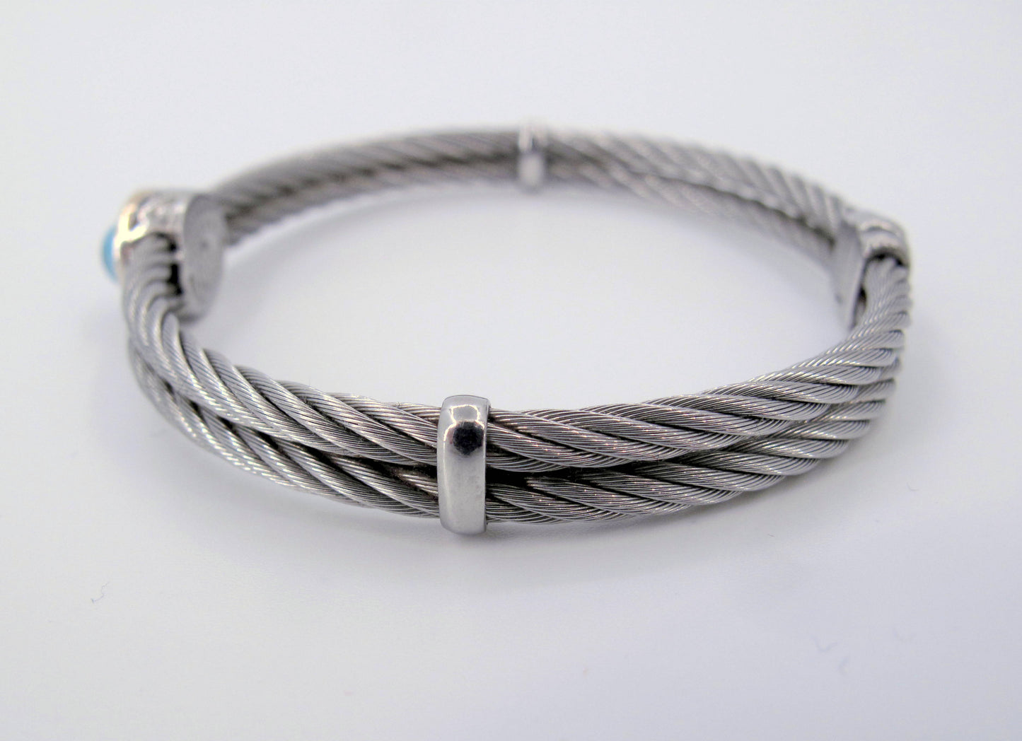18K Gold & STainless Steel Charriol Cable Topaz Bangle Bracelet