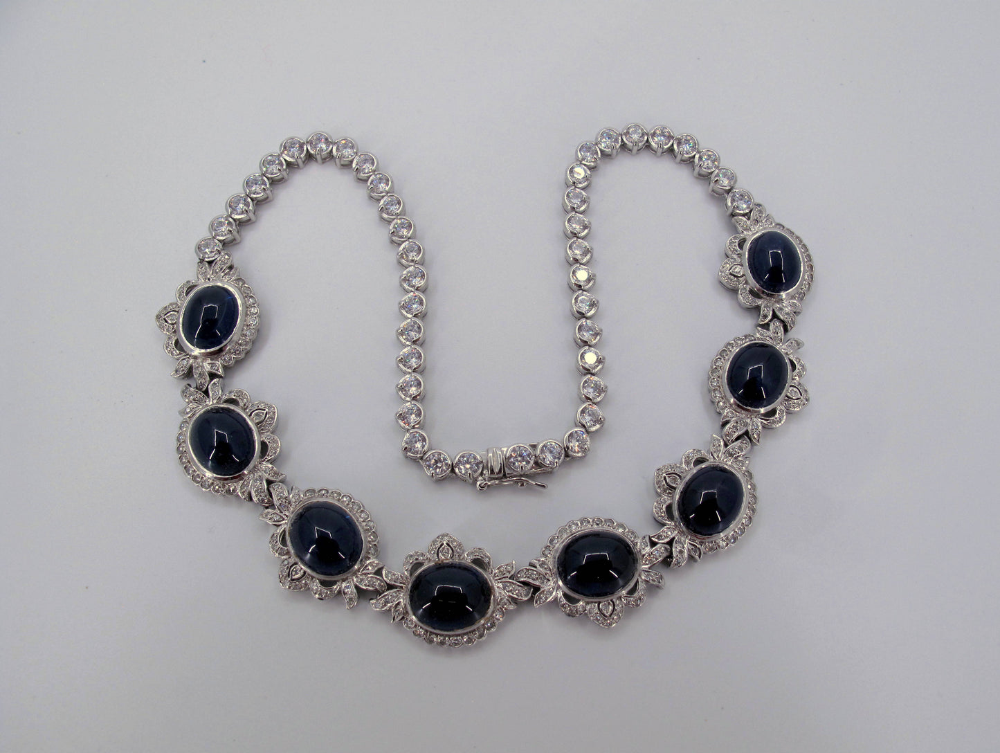 Sterling 925 Blue Sapphires & Zircon Ladies Necklace 15" Long