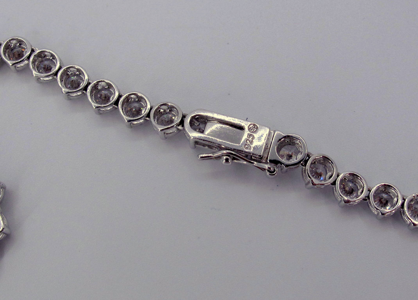 Sterling 925 Blue Sapphires & Zircon Ladies Necklace 15" Long
