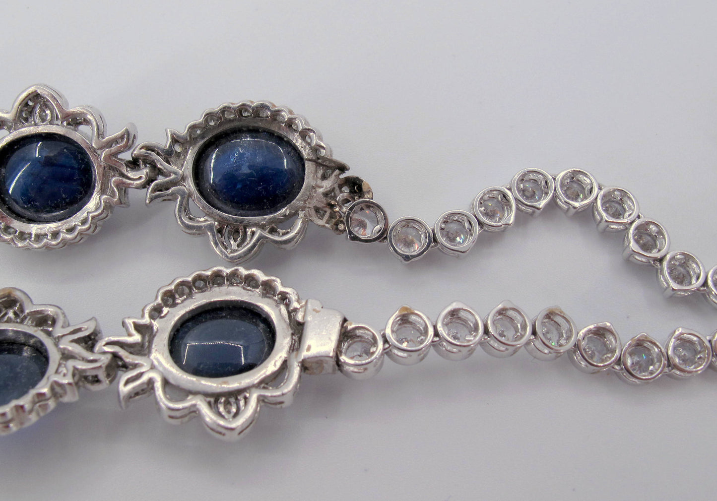 Sterling 925 Blue Sapphires & Zircon Ladies Necklace 15" Long
