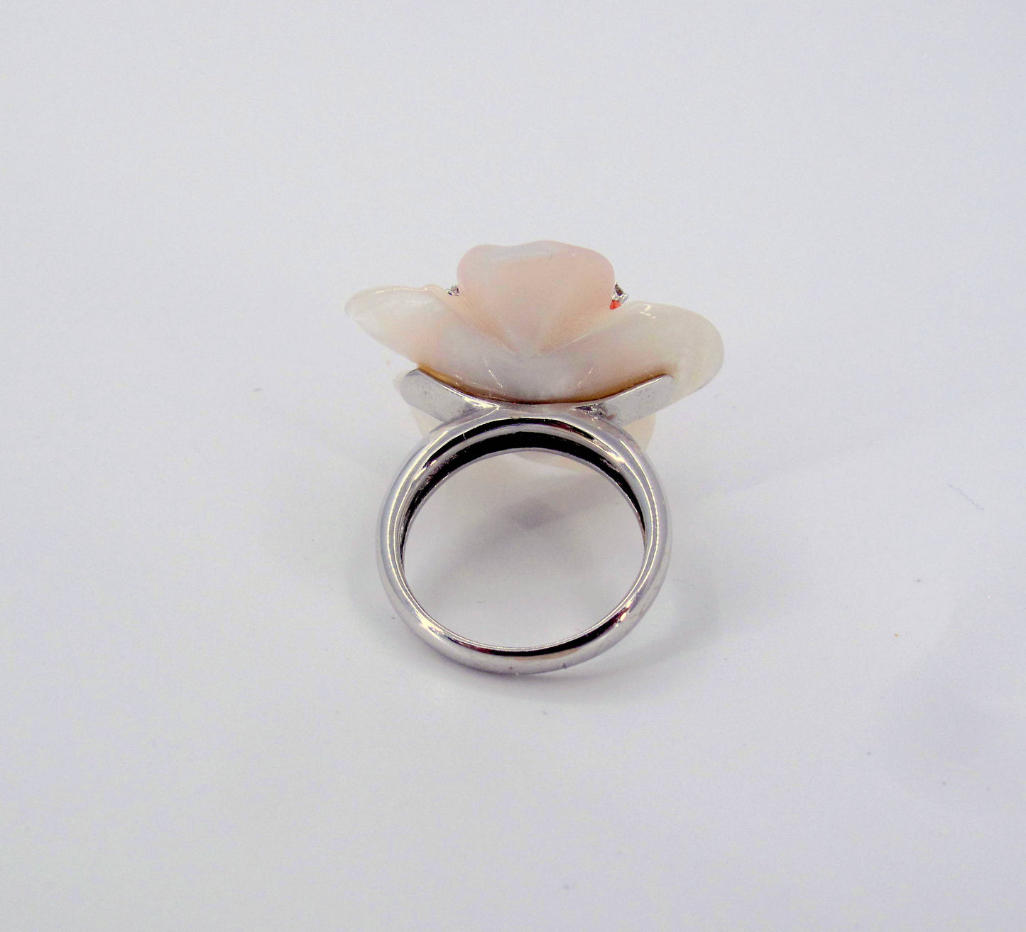Stunning 18K Gold M.O.P-Coral-Diamond Ladies Ring Fine Jewelry Size 5.25