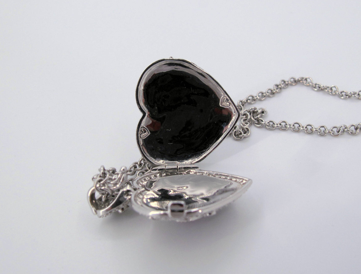 18k/14k Gold Pink Topaz Diamond Heart Locket Ladies Necklace 15" Long