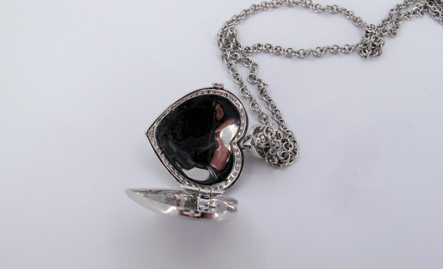 18k/14k Gold Pink Topaz Diamond Heart Locket Ladies Necklace 15" Long