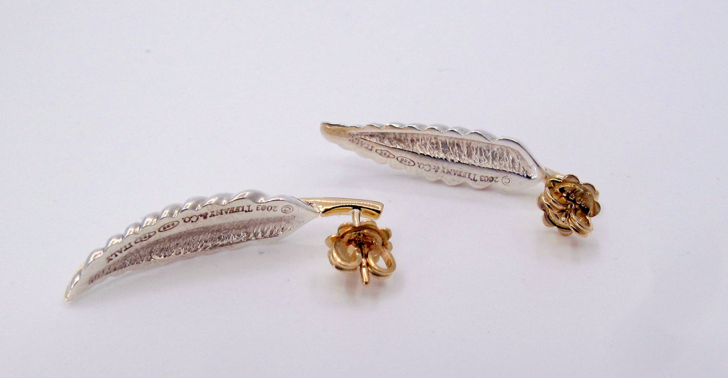 Stunning Sterling 18K TIFFANY AND CO. LEAF DESIGN Earrings