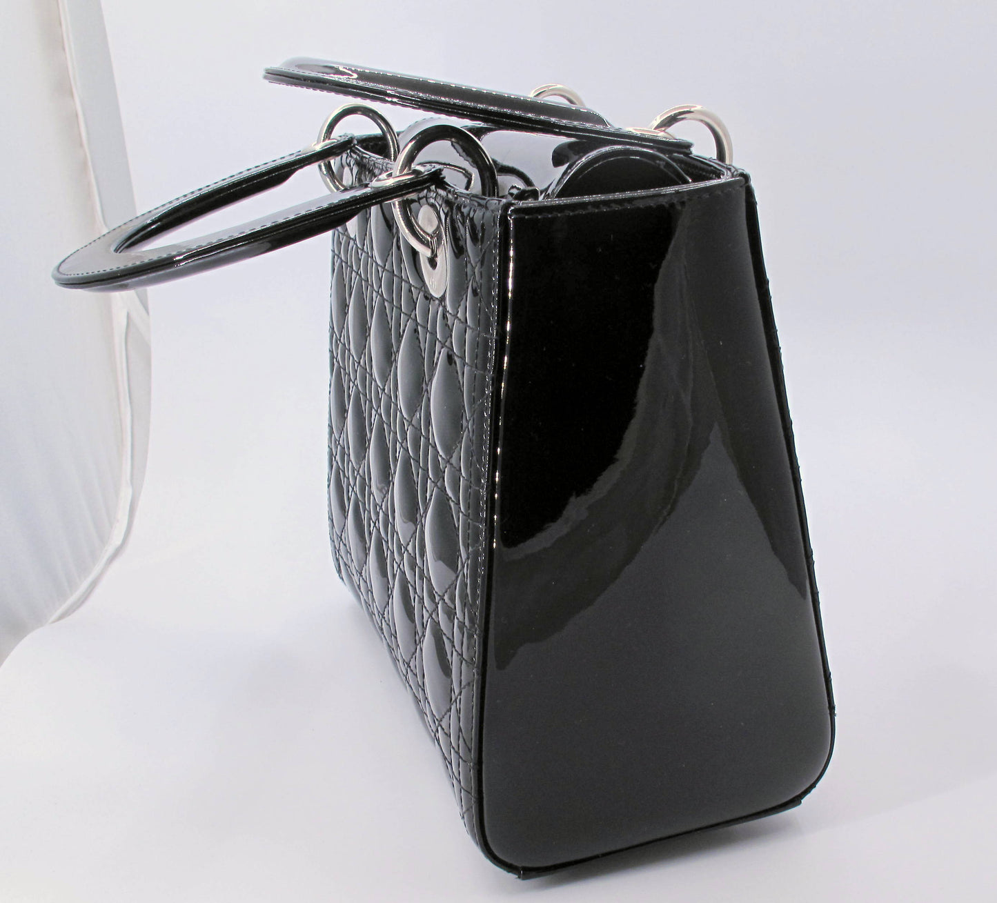 Original Christian Dior "Lady Dior" Cannage Black Patent Ladies Handbag