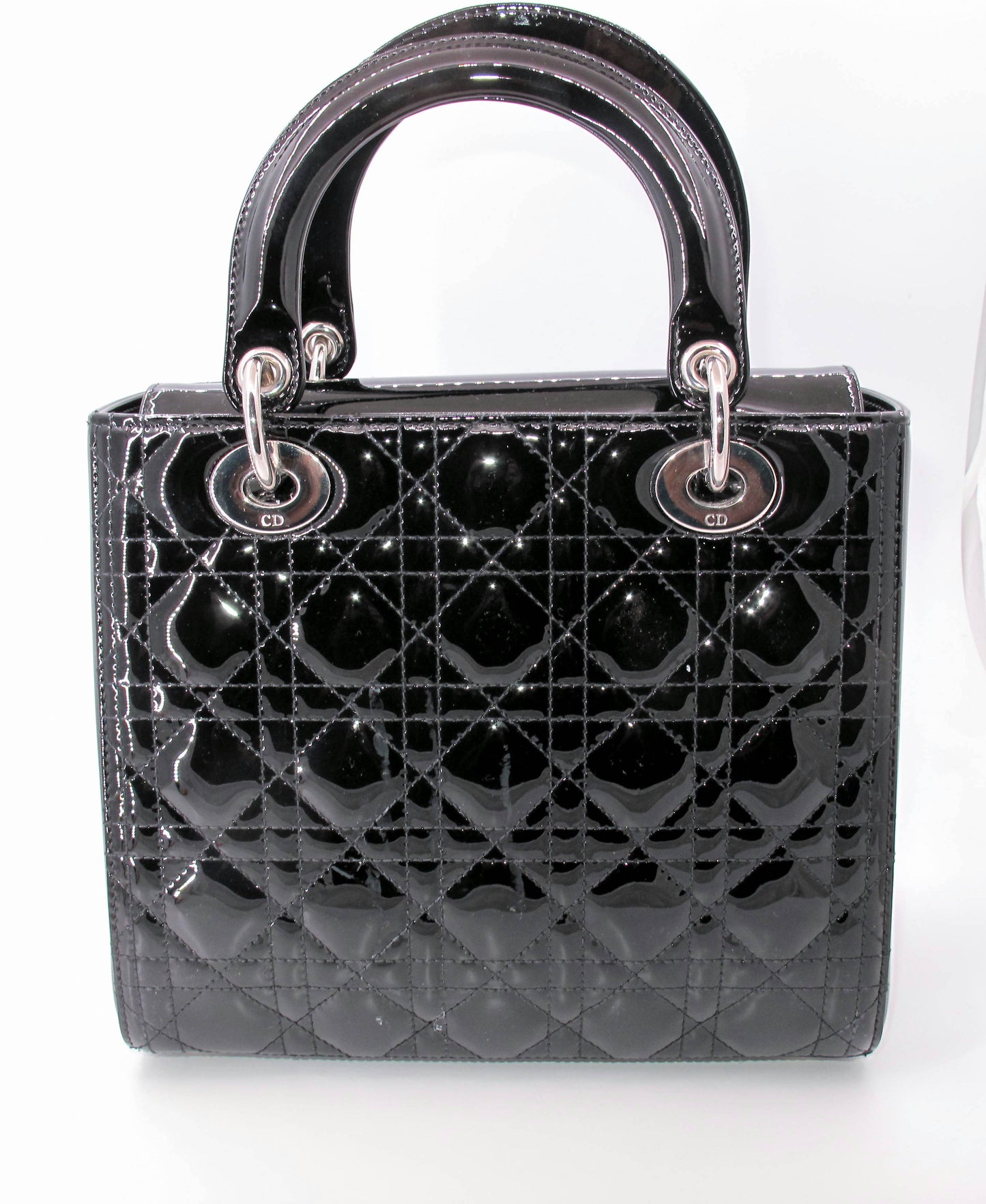 Original Christian Dior "Lady Dior" Cannage Black Patent Ladies Handbag