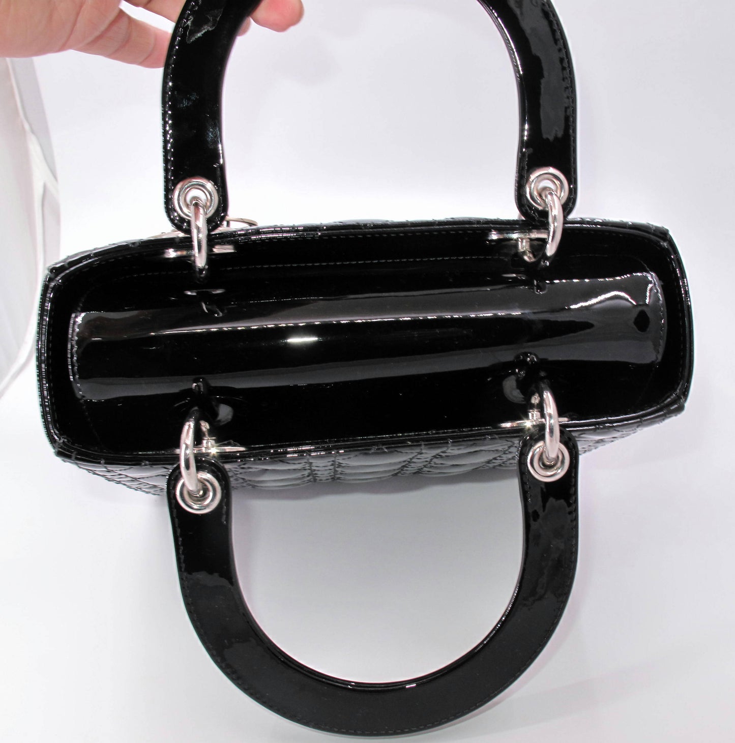 Original Christian Dior "Lady Dior" Cannage Black Patent Ladies Handbag