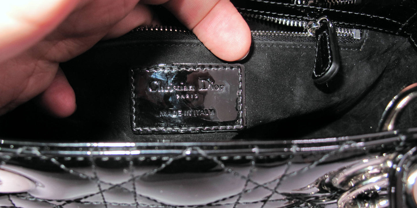 Original Christian Dior "Lady Dior" Cannage Black Patent Ladies Handbag