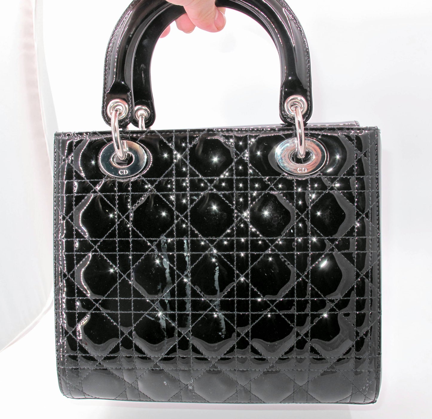 Original Christian Dior "Lady Dior" Cannage Black Patent Ladies Handbag
