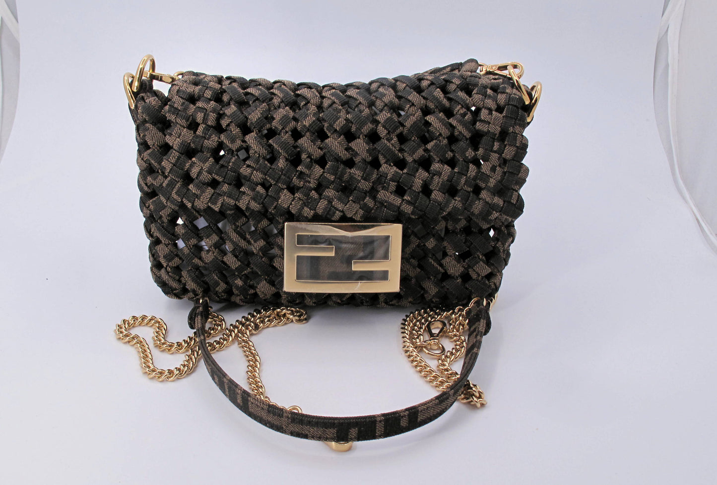 Stunning Original FENDI "JACQUARD" Mini Woven Brown Ladies Handbag