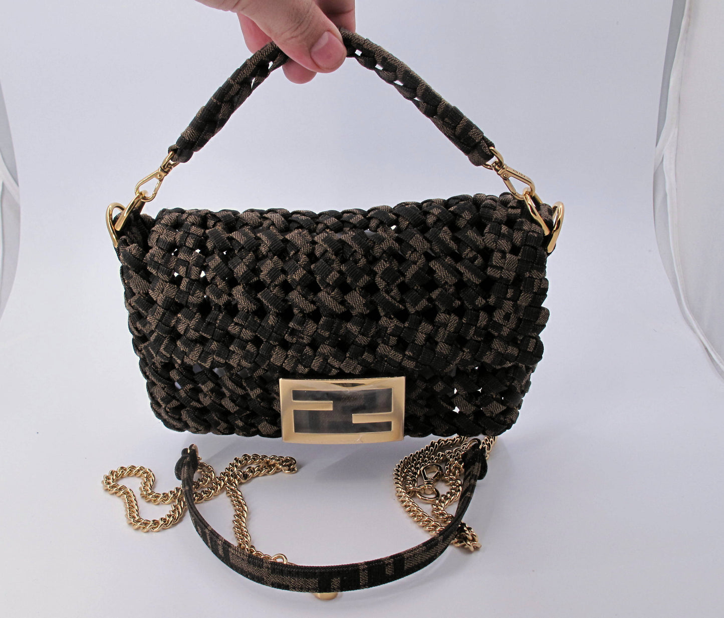 Stunning Original FENDI "JACQUARD" Mini Woven Brown Ladies Handbag