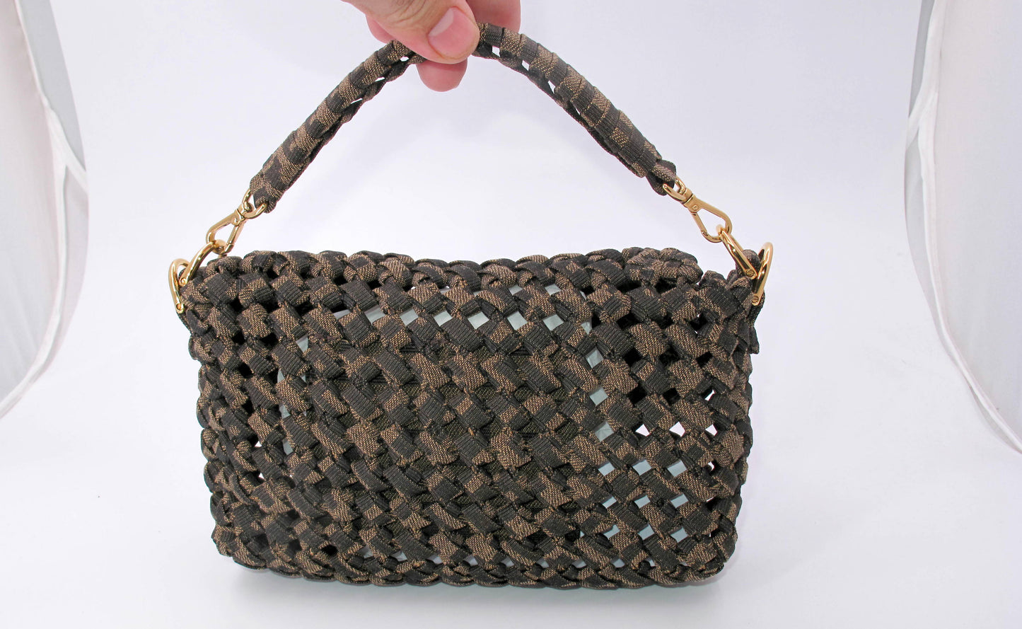 Stunning Original FENDI "JACQUARD" Mini Woven Brown Ladies Handbag