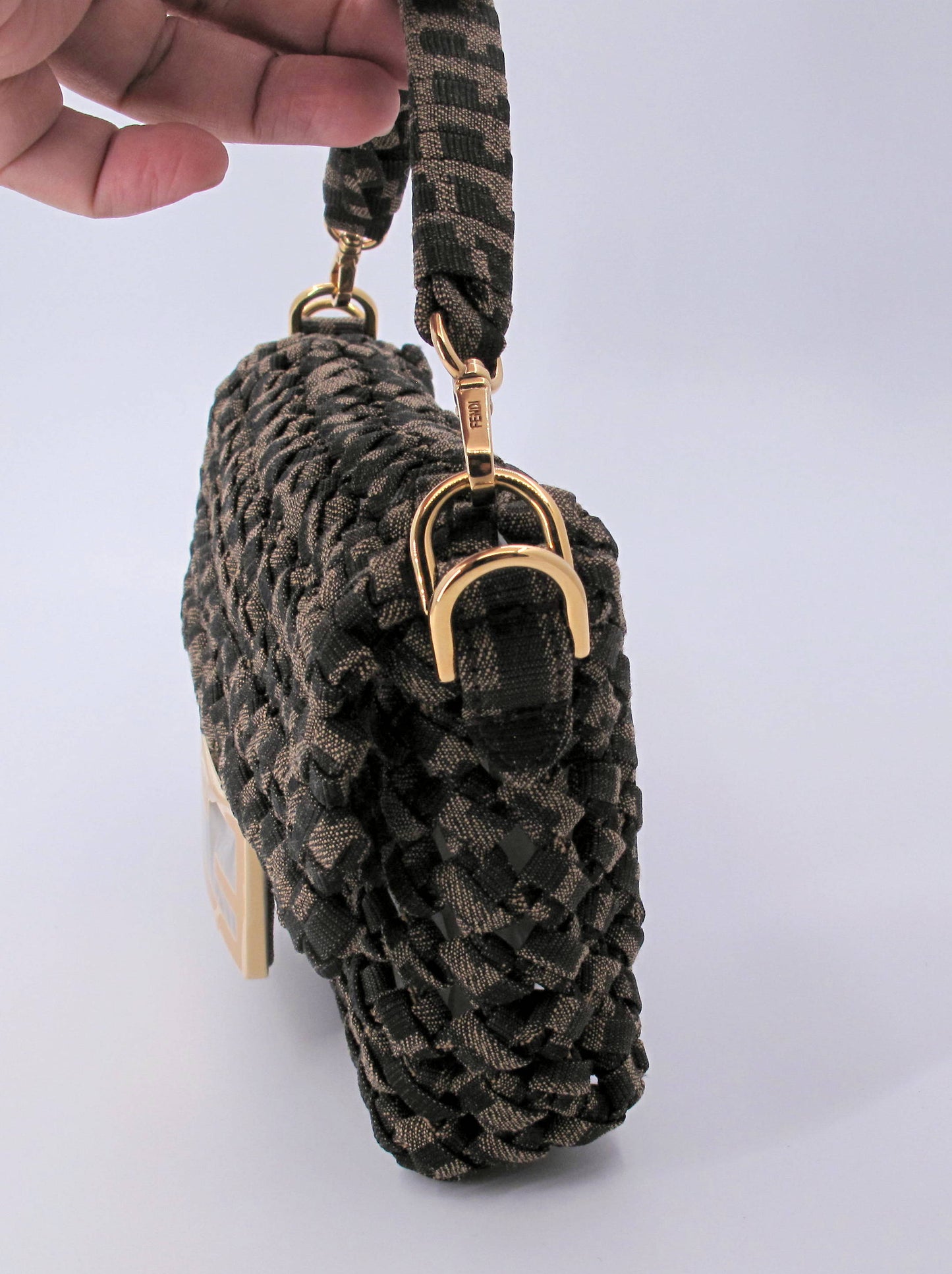 Stunning Original FENDI "JACQUARD" Mini Woven Brown Ladies Handbag