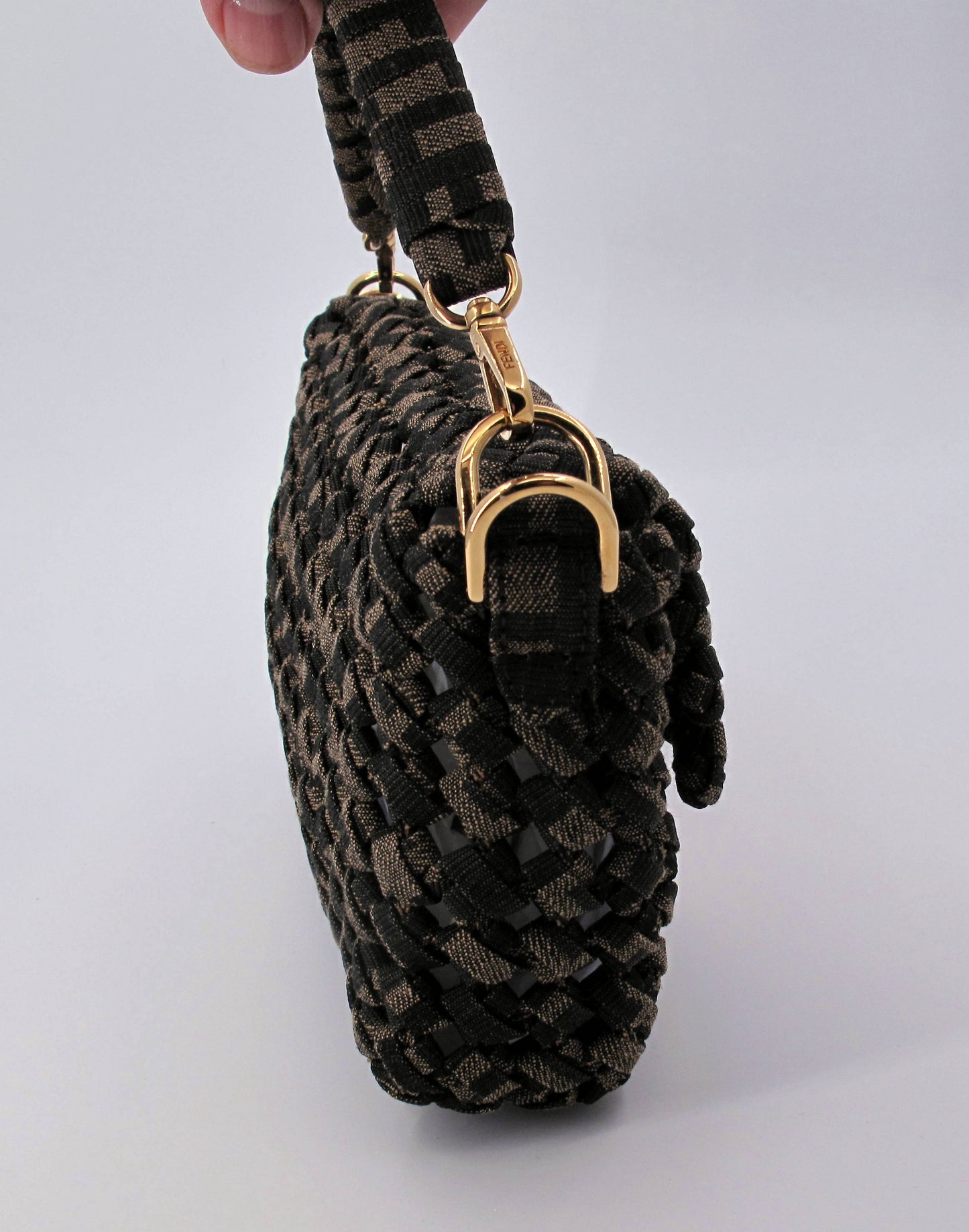 Stunning Original FENDI "JACQUARD" Mini Woven Brown Ladies Handbag