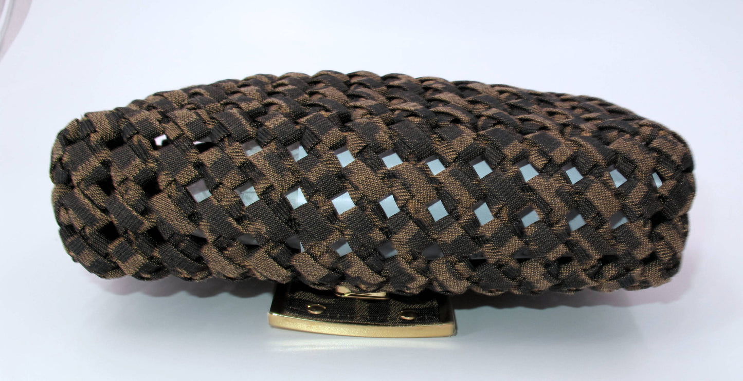 Stunning Original FENDI "JACQUARD" Mini Woven Brown Ladies Handbag