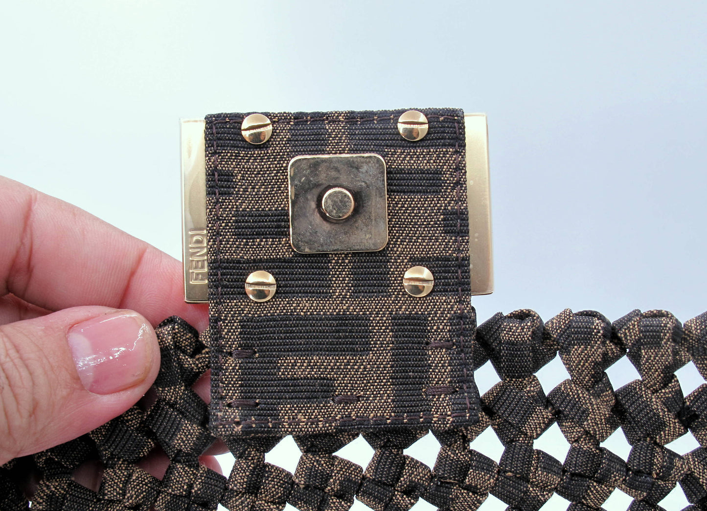 Stunning Original FENDI "JACQUARD" Mini Woven Brown Ladies Handbag