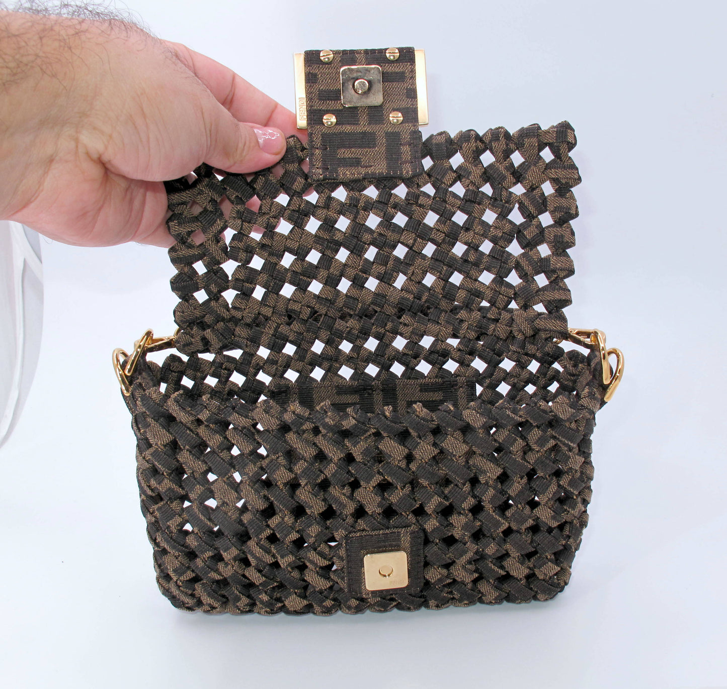 Stunning Original FENDI "JACQUARD" Mini Woven Brown Ladies Handbag