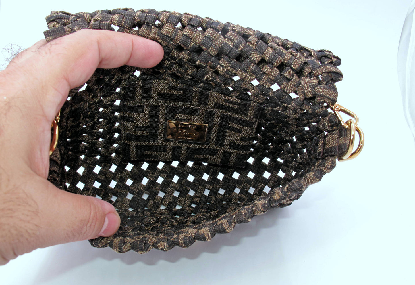 Stunning Original FENDI "JACQUARD" Mini Woven Brown Ladies Handbag