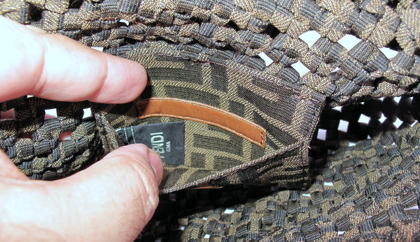 Stunning Original FENDI "JACQUARD" Mini Woven Brown Ladies Handbag