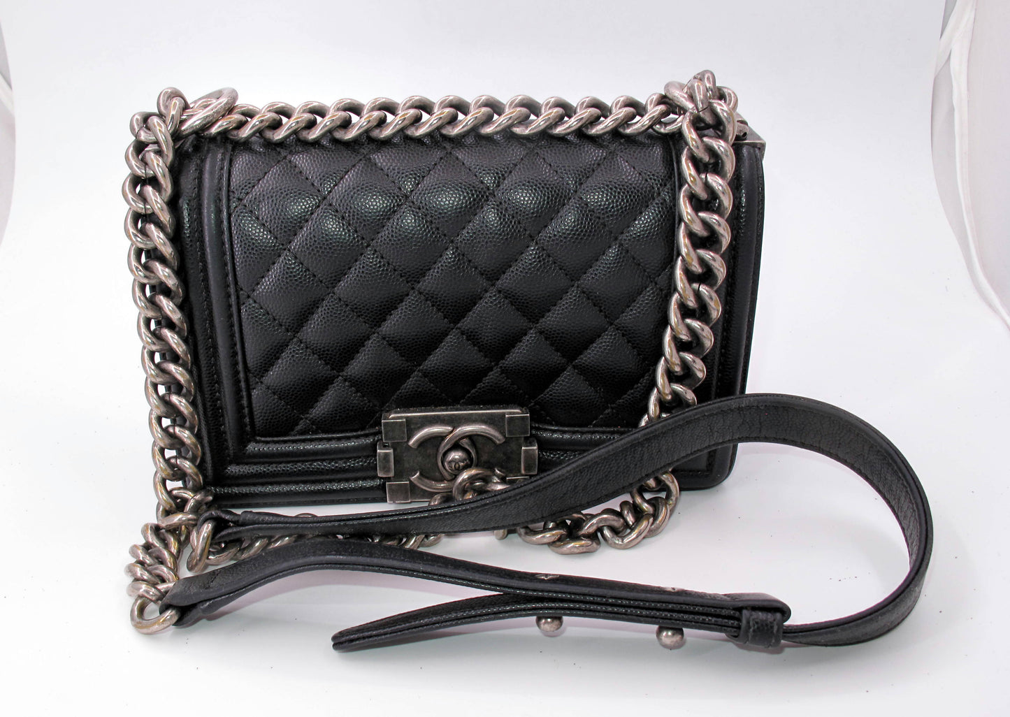 Original Chanel Caviar Mini Boy Bag Ladies Handbag Black Color