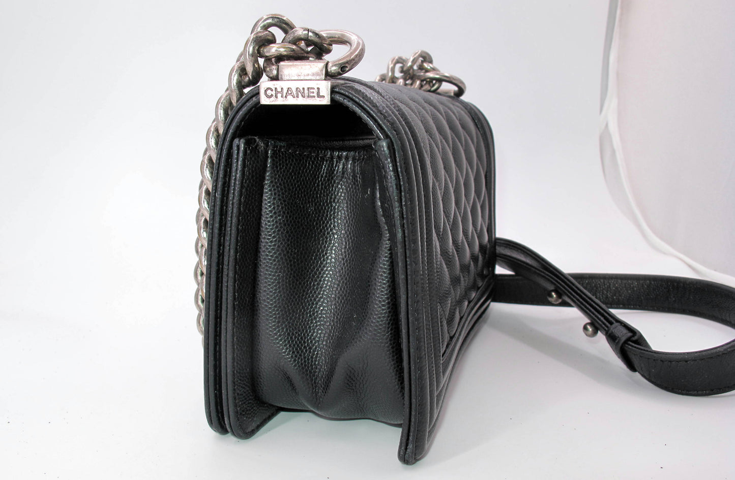 Original Chanel Caviar Mini Boy Bag Ladies Handbag Black Color