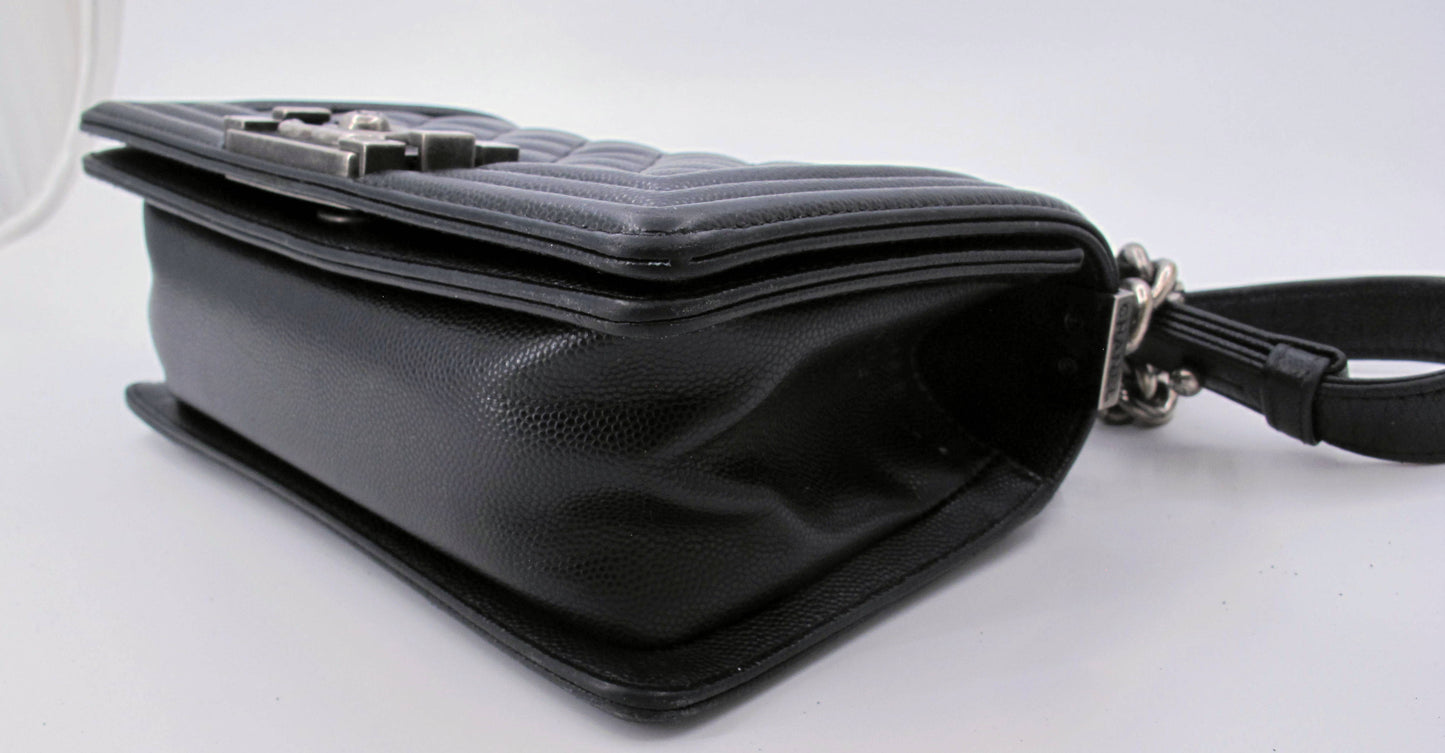 Original Chanel Caviar Mini Boy Bag Ladies Handbag Black Color