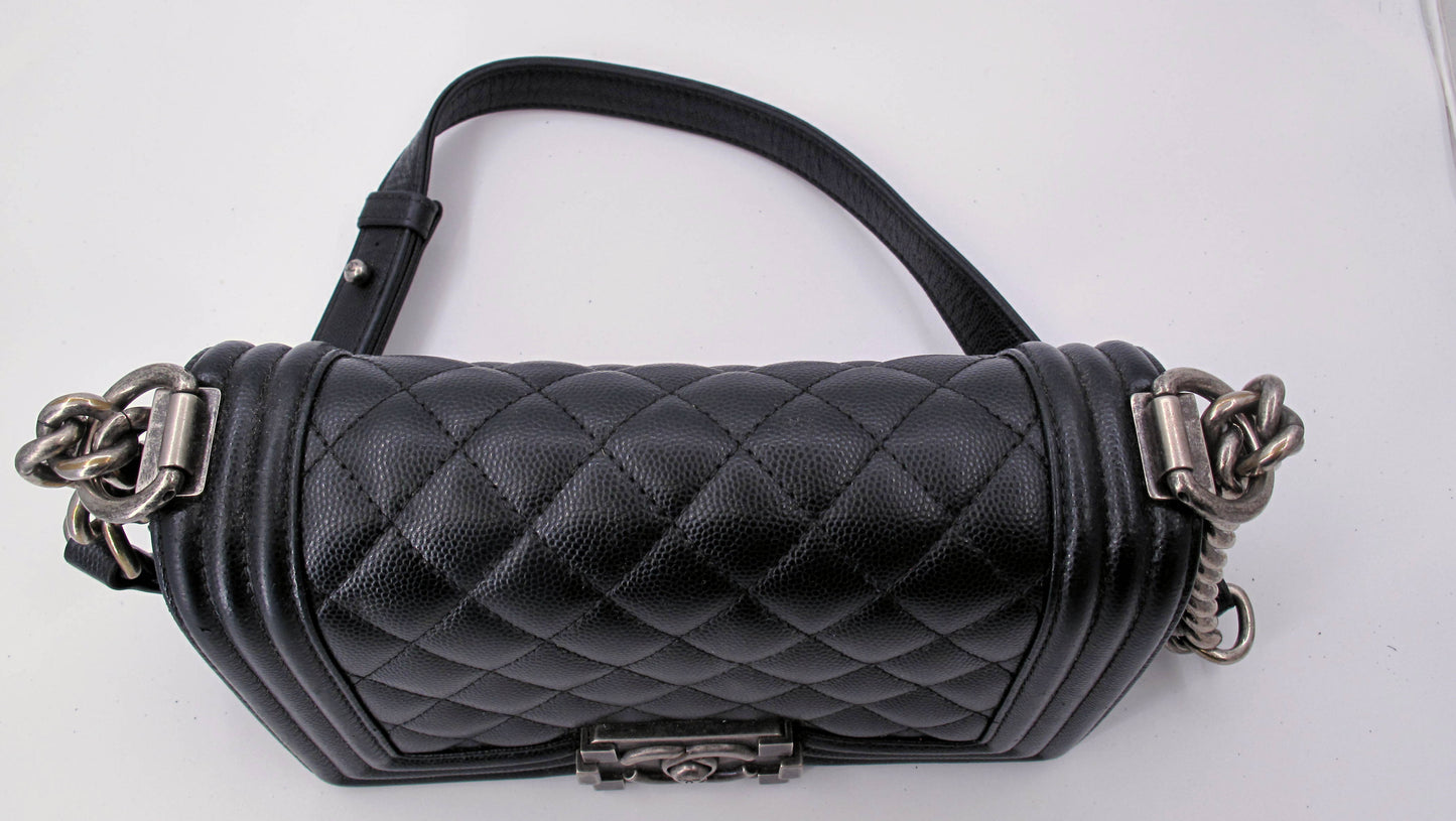Original Chanel Caviar Mini Boy Bag Ladies Handbag Black Color