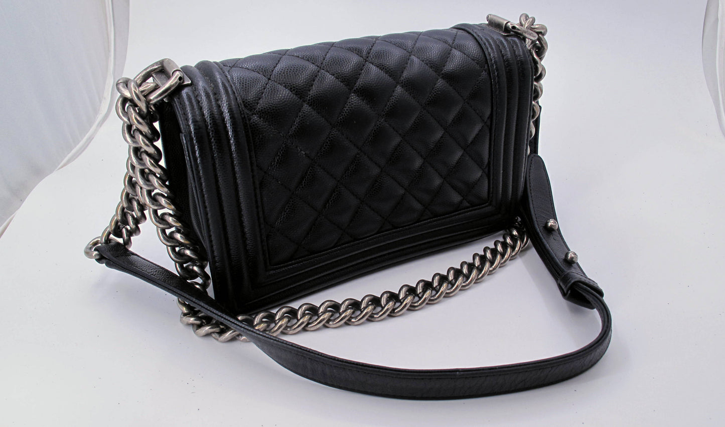 Original Chanel Caviar Mini Boy Bag Ladies Handbag Black Color