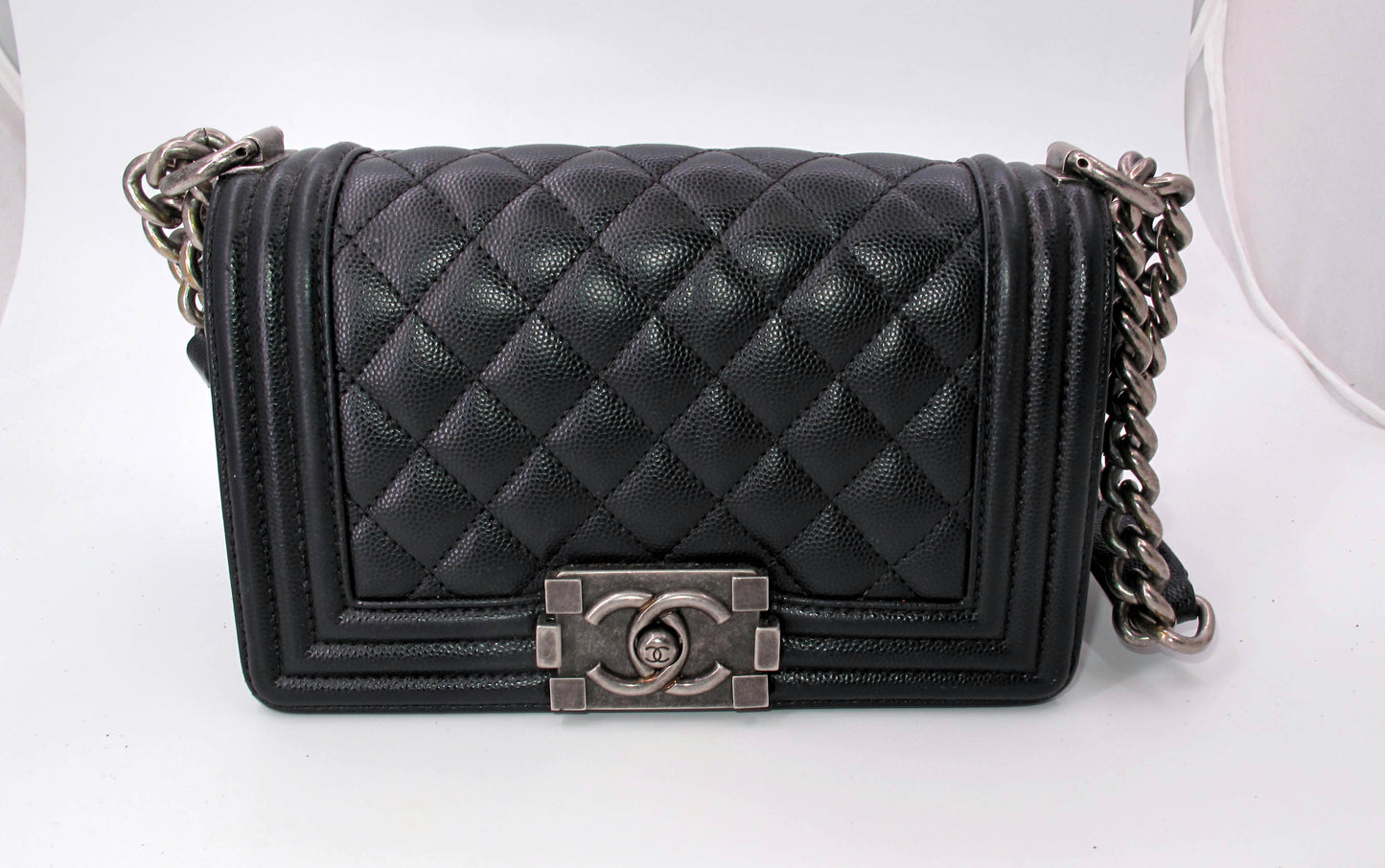Original Chanel Caviar Mini Boy Bag Ladies Handbag Black Color