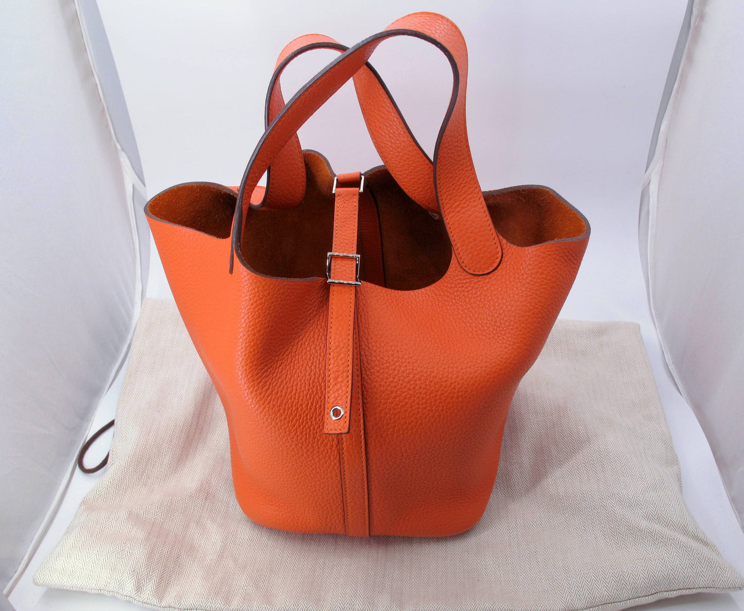 Original HERMES Picotin Lock 22cm Orange Handbag With Box/Dustbag