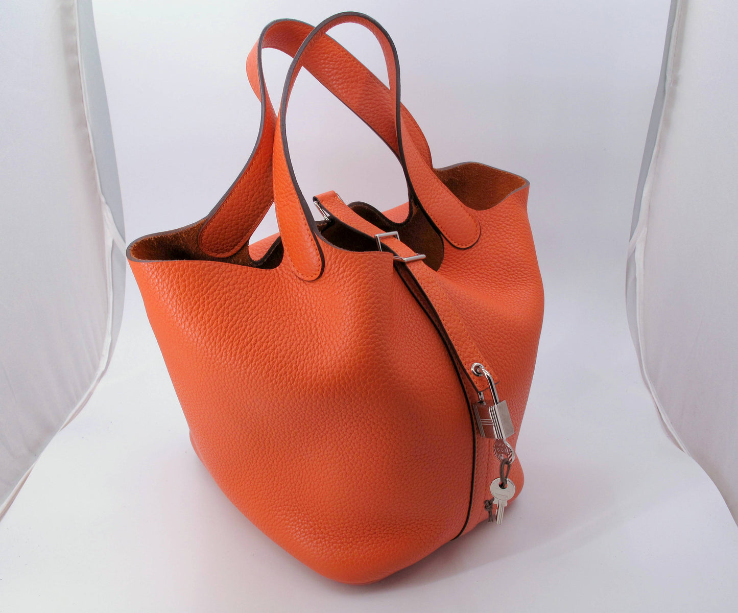 Original HERMES Picotin Lock 22cm Orange Handbag With Box/Dustbag